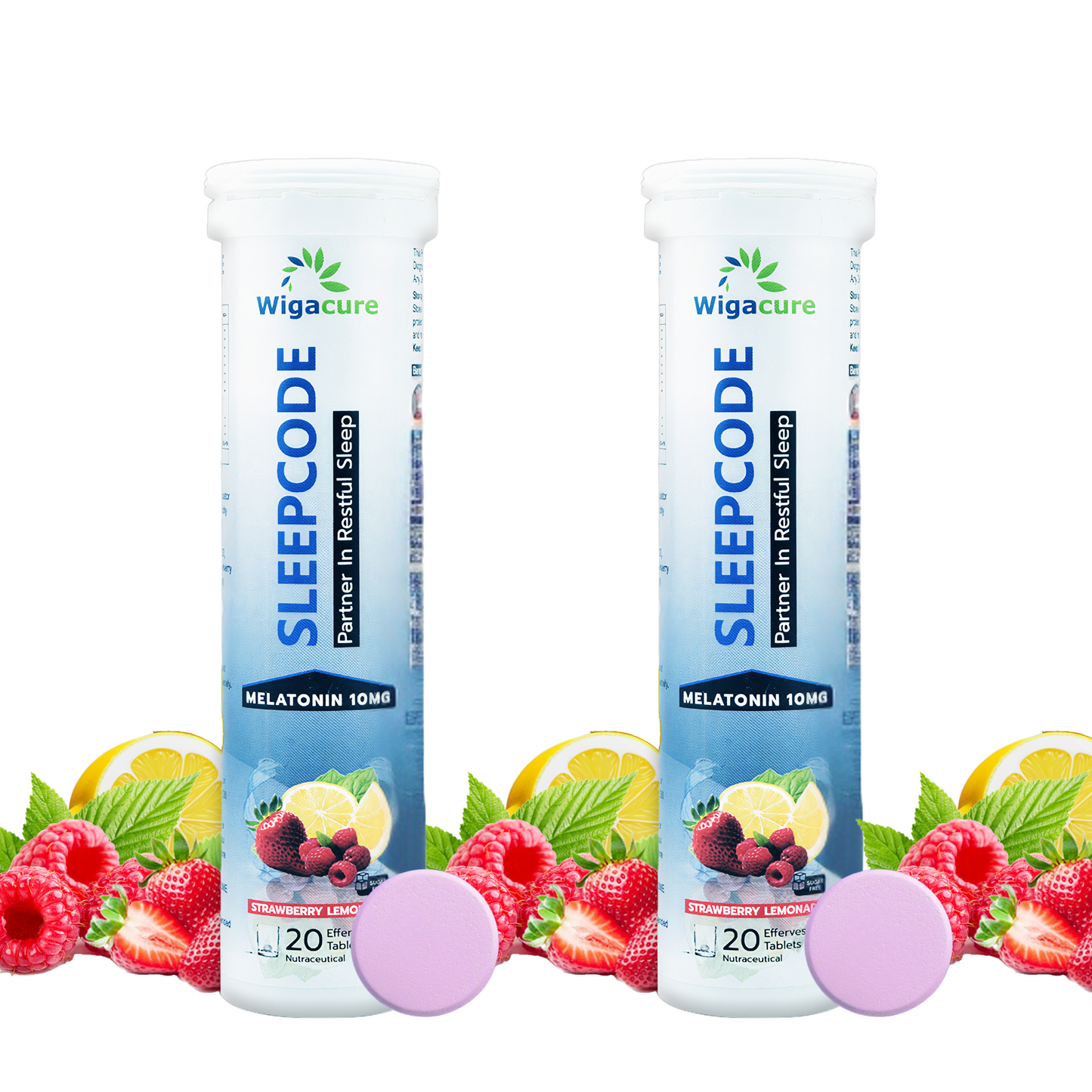 Sleepcode Zero Sugar 20 Effervescent Tablets With Melatonin Tager extract Vitamin B6 Strawberry Lemonade Flavour
