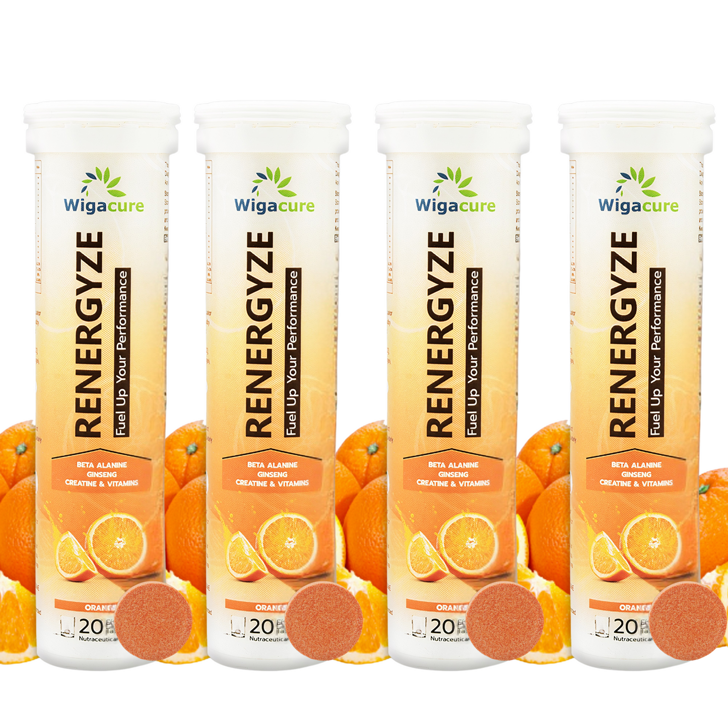 RENERGYZE Zero Sugar 20 Effervescent Tablets Beta Alanine Ginseng Creatine & vitamins Orange Flavour