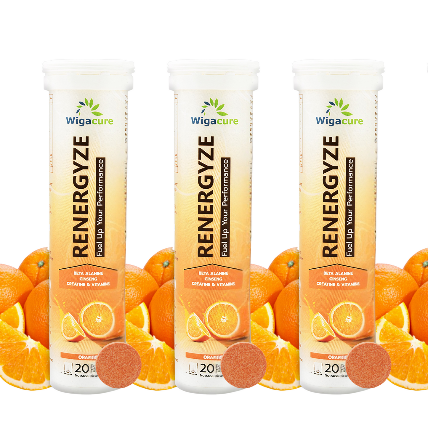 RENERGYZE Zero Sugar 20 Effervescent Tablets Beta Alanine Ginseng Creatine & vitamins Orange Flavour
