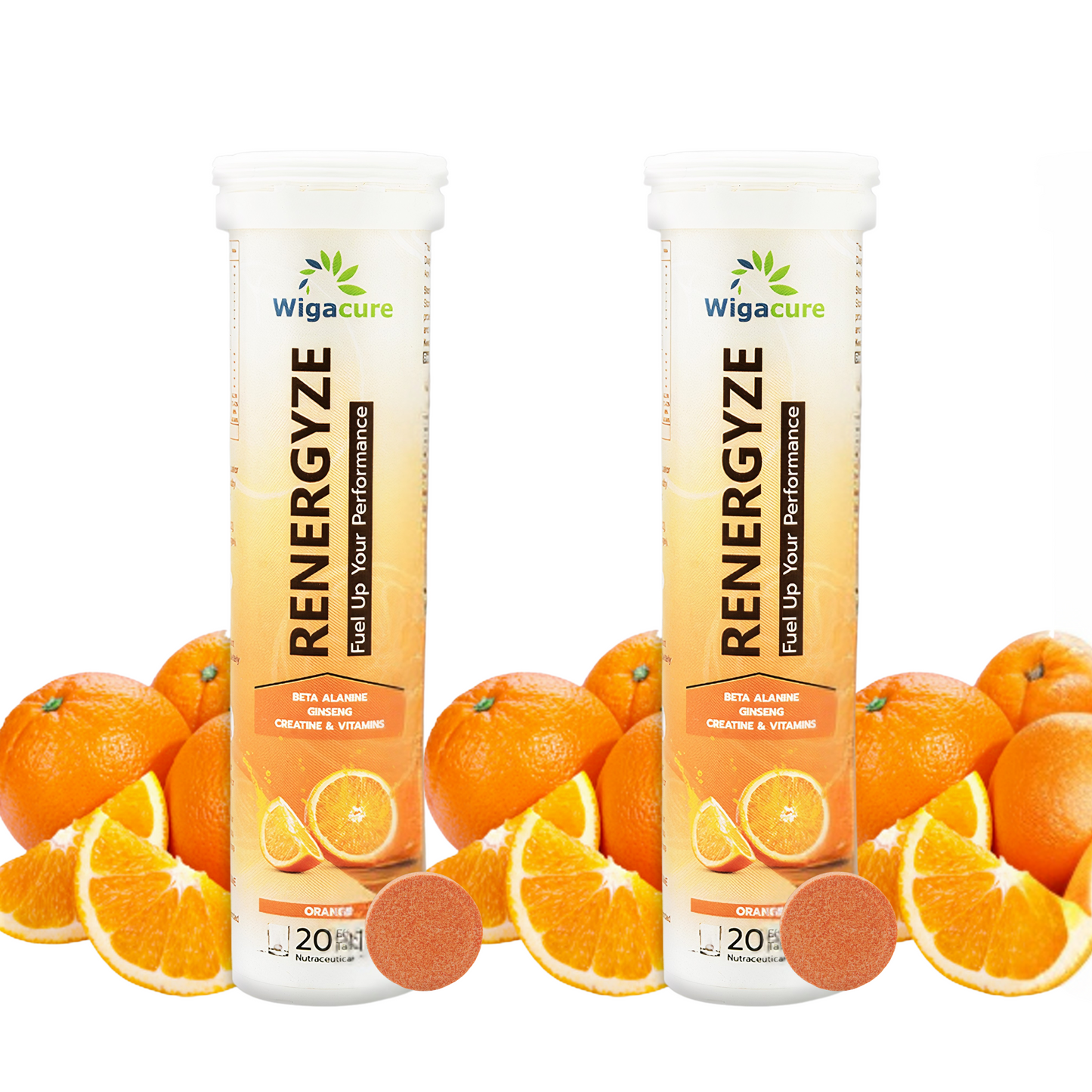 RENERGYZE Zero Sugar 20 Effervescent Tablets Beta Alanine Ginseng Creatine & vitamins Orange Flavour