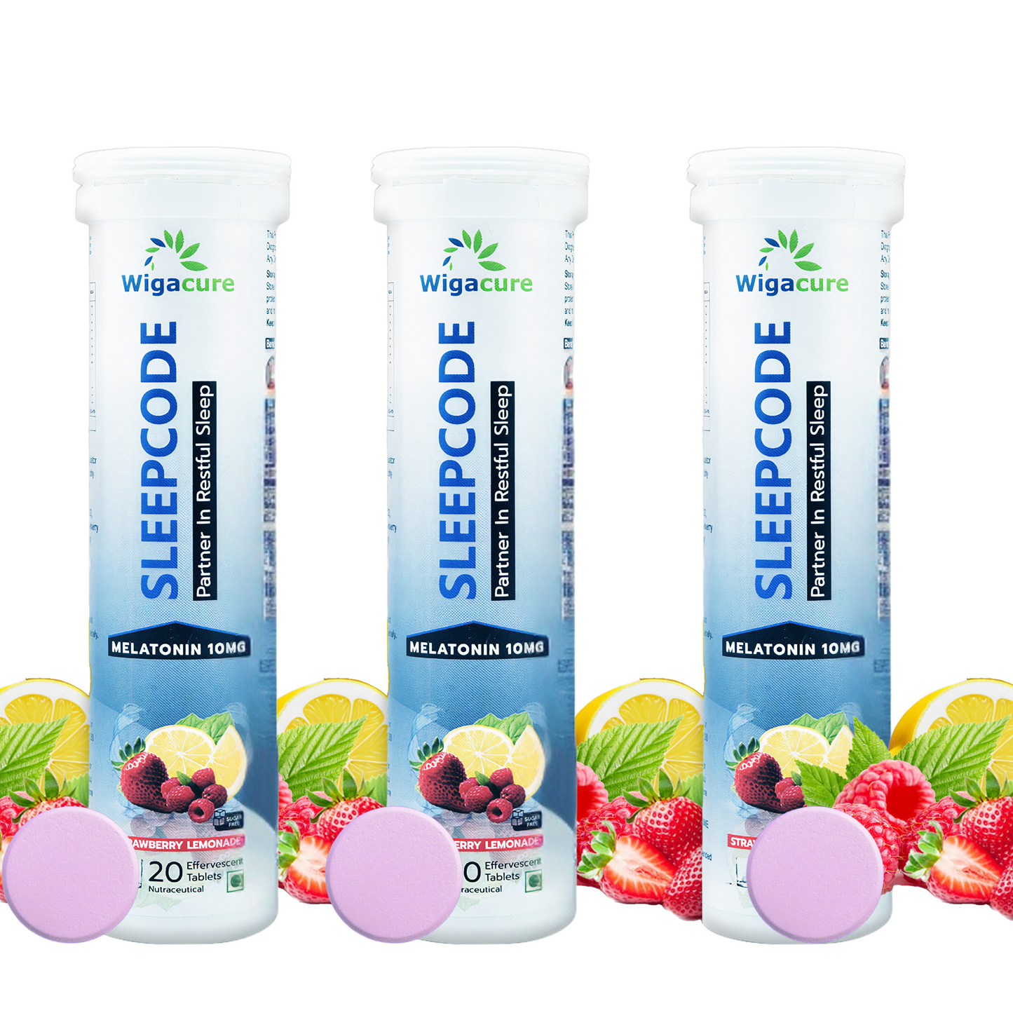 Sleepcode Zero Sugar 20 Effervescent Tablets With Melatonin Tager extract Vitamin B6 Strawberry Lemonade Flavour