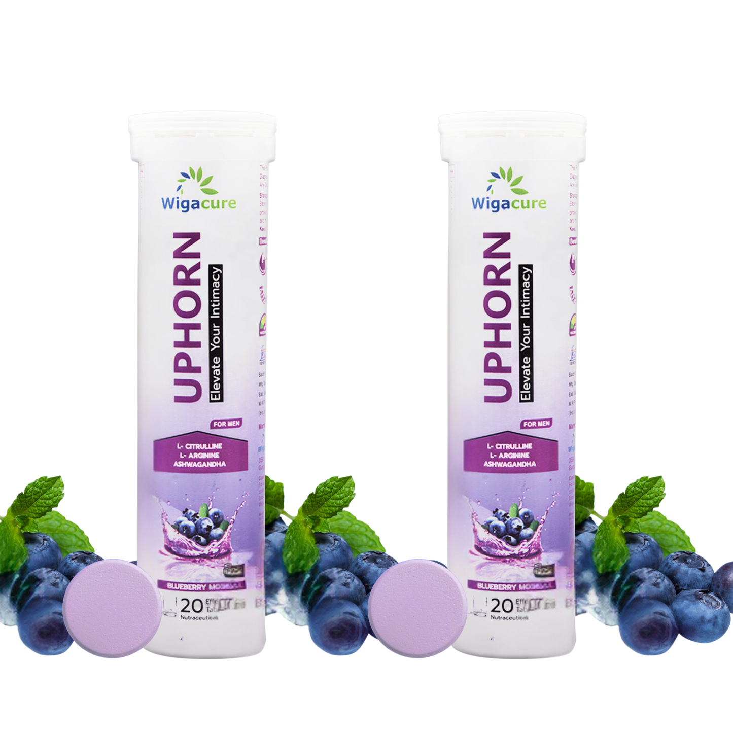 UPHORN Zero Sugar 20 Effervescent Tablets With L Arginine L citrulline Blueberry Mojito Flavour