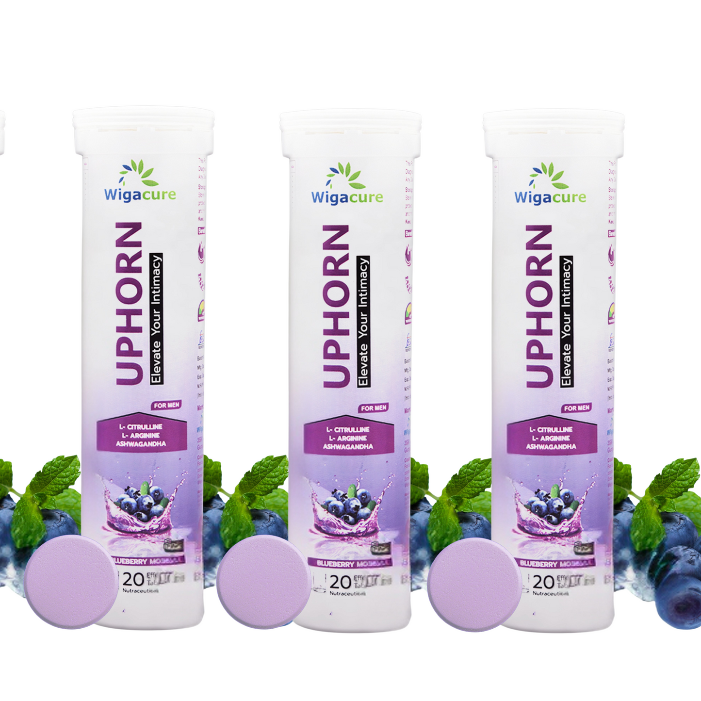 UPHORN Zero Sugar 20 Effervescent Tablets With L Arginine L citrulline Blueberry Mojito Flavour