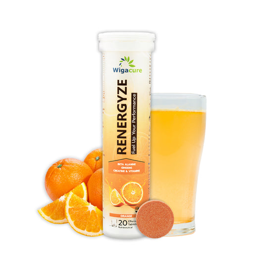 RENERGYZE Zero Sugar 20 Effervescent Tablets With Beta Alanine, Ginseng, Creatine & vitamins, Orange Flavour