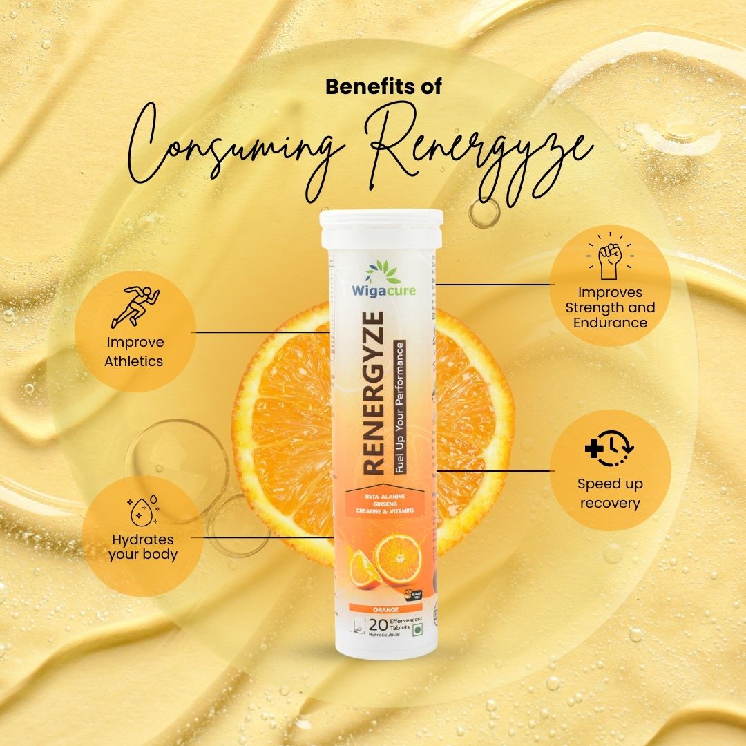 RENERGYZE Zero Sugar 20 Effervescent Tablets With Beta Alanine, Ginseng, Creatine & vitamins, Orange Flavour