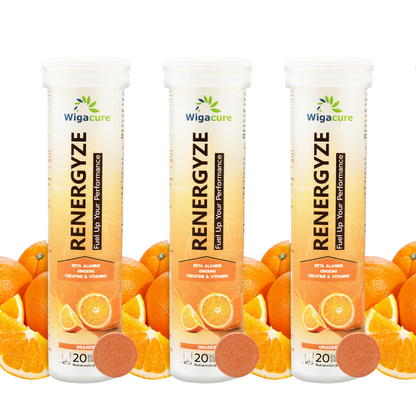 RENERGYZE Zero Sugar 20 Effervescent Tablets Beta Alanine Ginseng Creatine & vitamins Orange Flavour