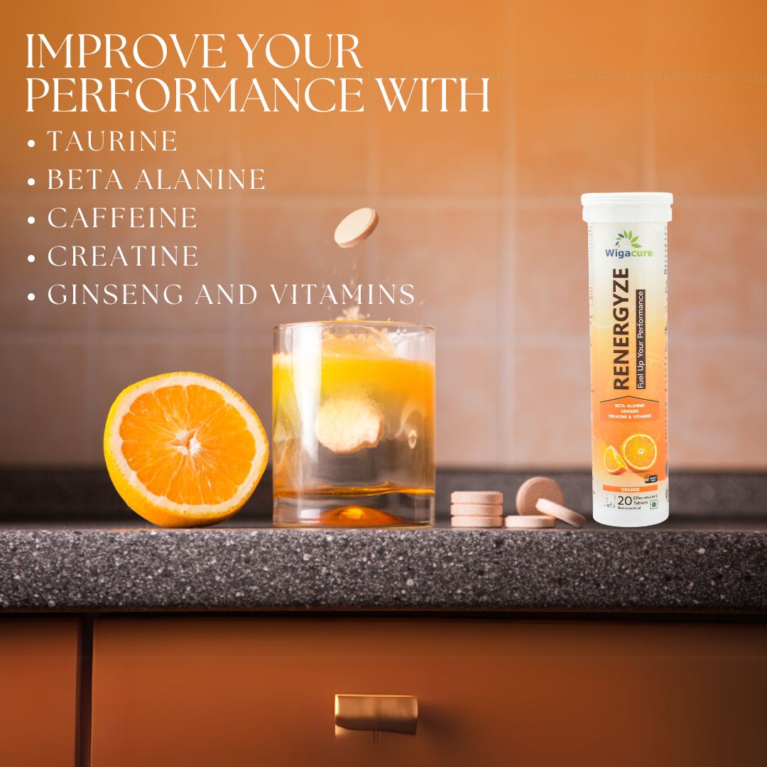 RENERGYZE Zero Sugar 20 Effervescent Tablets With Beta Alanine, Ginseng, Creatine & vitamins, Orange Flavour