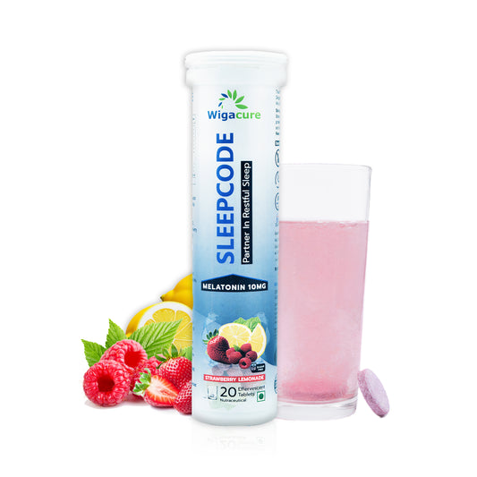 Sleepcode Zero Sugar 20 Effervescent Tablets With Melatonin Ashwagandha Tager extract, Strawberry Lemonade Flavour