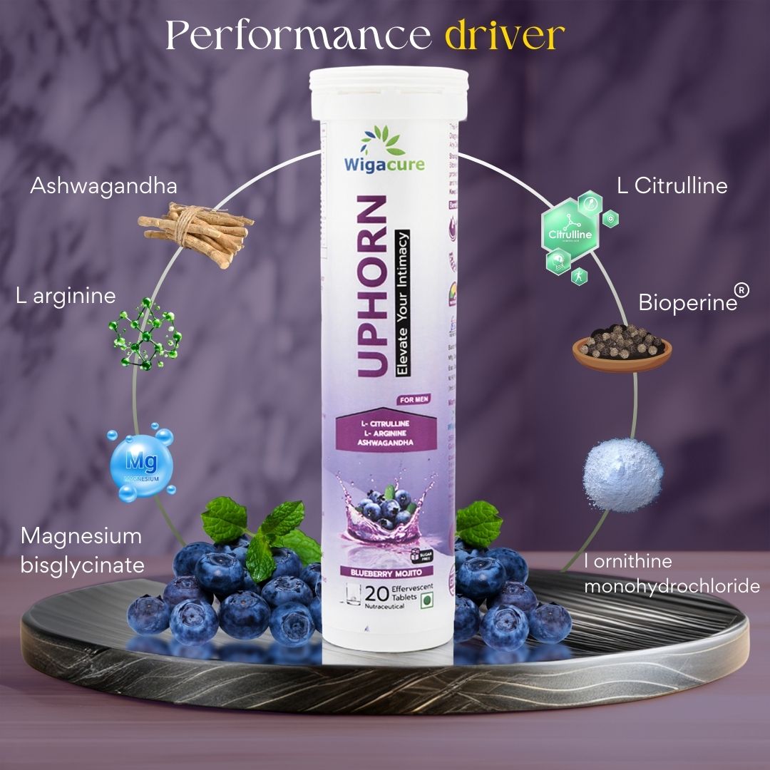 UPHORN Zero Sugar 20 Effervescent Tablets With L Arginine, Ashwagandha L, citrulline, Blueberry Mojito Flavour